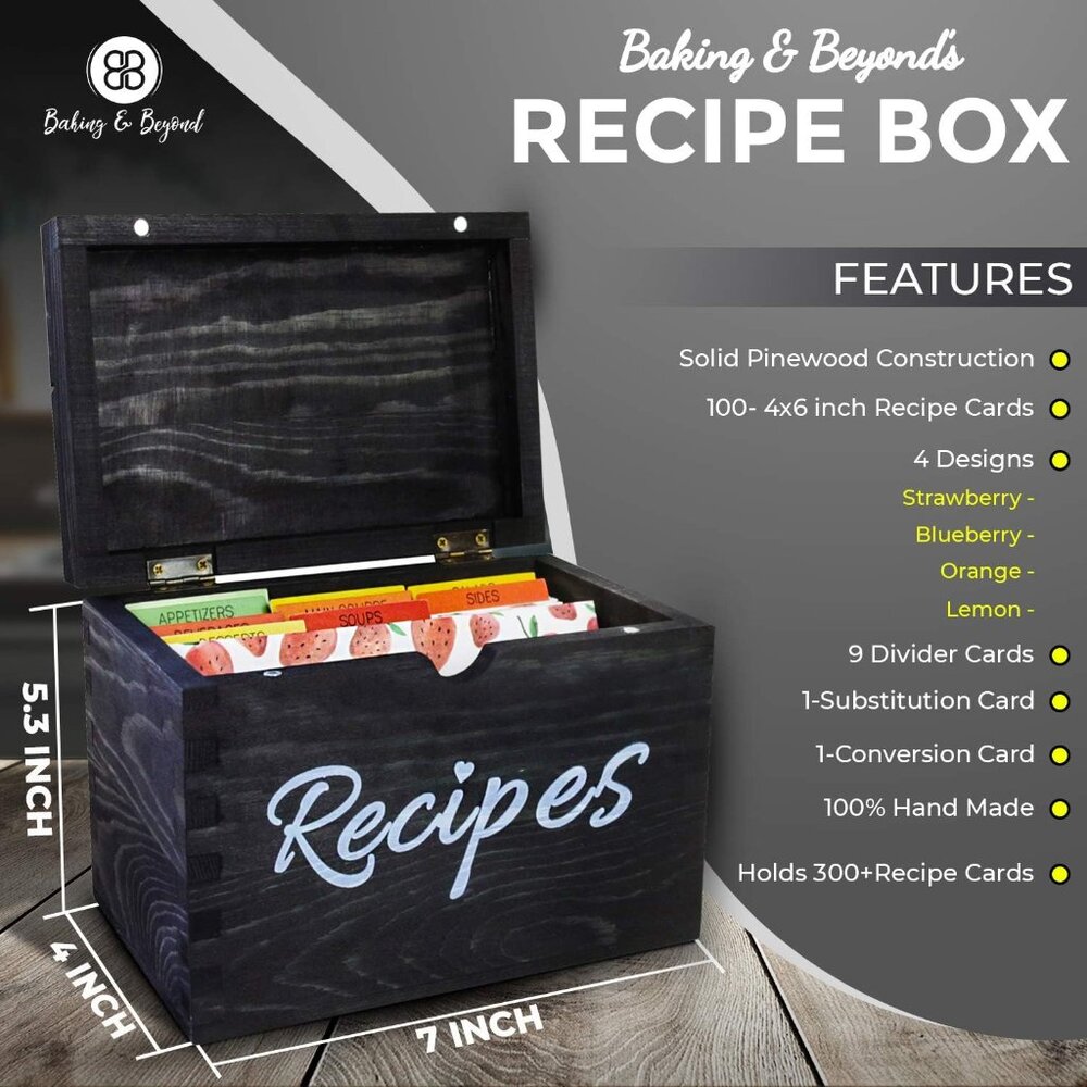Baking & Beyond Recipe Box, Recipe Card Holder Box with 100 4x6 inch Recipe Card - Picture 3 of 7